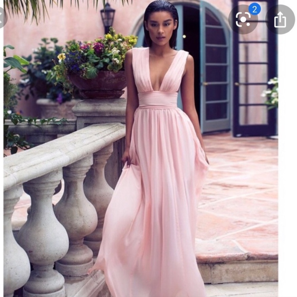 house of cb chiffon maxi pink dress